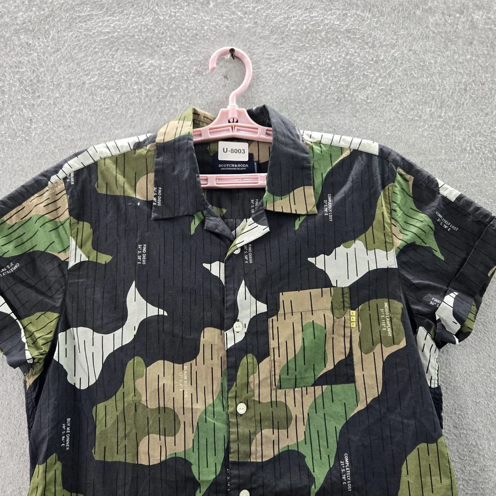 Scotch & Soda Men Button Up M Shirt Green Camouflage Gorpcore‎ Short Sleeve